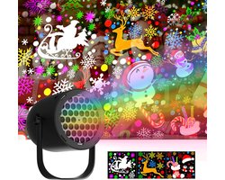 Kerst Projectielamp - LED Projector met 16 Lichtpatronen - Buiten Kerstverlichting voor Tuin en Muur - Feestelijke Projectie voor Ramen en Erf - Kerstdecoratie - Zwart - 1 Stuk