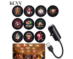 kerst projector-kerst projector binnen-kerstprojector- USB plug-and-play, 360° draaibare plafondlamp - Inclusief 10 feestelijke diavoorstellingen - Dynamische feestelijke scènes voor slaapkamer, woonkamer en auto - Zwart - 28 x 2 cm