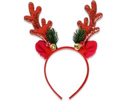 Kerst Reindeer Hoorn Haarband met Belletjes, Rood Sequins Accessoire voor Feestelijke Kostuums, Perfect voor Kerstfeest en Verkleedpartijen, Unisex Volwassenen