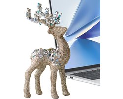 Kerst Rendier Beeldjes - Geflockte Sculptuur - Feestelijke Decoratie - Stof- en Vervaagbestendig - 7x7x7 cm - Goud