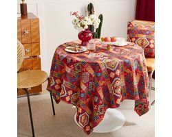 Kerst rond tafelkleed, rode feestelijke decoratie, tafelkleed voor salontafel (100x160cm)