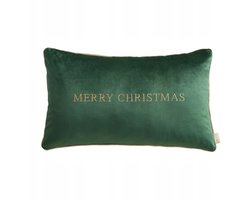 Kerst Sierkussenhoes 30x50cm Velours Groen met Gouden Opdruk