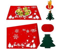 Kerst Tafeldecoratie Set - Placemats Onderzetters Bestekhouders - Feestelijke Tafel Dekken - Set van 18 Stuks