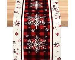 Kerst Tafelkleed 30 x 230 cm met Buffalo Plaid en Sneeuwvlokken, Seizoensgebonden Winter Tafeldecoratie voor Kerstmis en Feestelijke Eettafel Styling