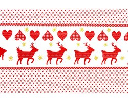 Kerst Tafelkleed Airlaid 140 x 220 cm – Rood/Wit – Rendieren & Hartjes – Luxe Wegwerp Tafellaken