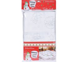 Kerst tafelkleed - inkleurbaar - 240 x 135 cm - tafellaken - inkleuren - kinderen