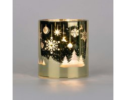 Kerst Tafellamp met Led Lichtjes in Versierde Glazen Vaas - Batterij Gevoed Tafeldecoratie