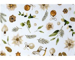 Kerst - Tafelloper met kerstballen kerstgroen en kerstversieringen - 100% katoen - 40 x 100 cm