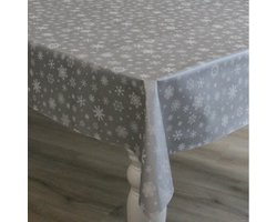 Kerst tafelzeil/tafelkleed zilver met witte sneeuwvlokken print 140 x 180 cm - Kerstdiner tafeldecoratie - Kerst - Kerstdecoratie - Sneeuwvlokken