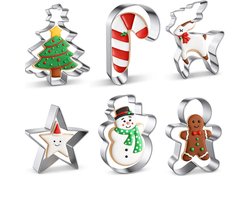 Kerst Uitsteekvormpjes - Set van 6 RVS Bakvormen - Cookie Cutters - Kerstkoekjes bakken - Kerstboom, Kerstman, Ster, Koekemannetje etc.