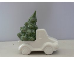 kerst wagen met boom keramiek set van 3