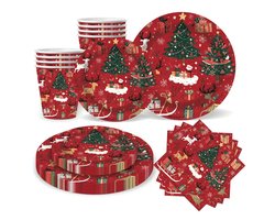 Kerst Wegwerpbordjes & Bekers Set – 50-delig – Rood Feestelijk Ontwerp – Papieren Servies voor Kerstfeest, Nieuwjaar & Familiebijeenkomsten