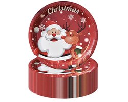 Kerst wegwerpbordjes - Set Van 10 - Santa & Rendier - 10 Papieren Borden - Rood