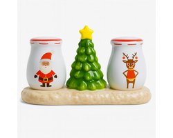 Kerst zout- en peperstrooierset van porselein met dienblad, 3-delig