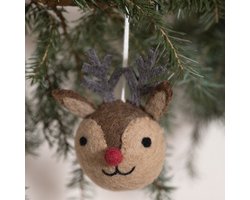 Kerstbal Vilt - Hoofdje Rendier Rudolf - 8cm - Fairtrade