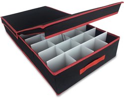 Kerstballen opbergbox - kerstballenbox - kerst opbergen - kerstversiering - opbergdoos met vakjes - 64 ballen - zwart/rood - Kerstcadeau