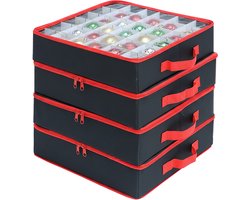Kerstballen opbergbox - set van 4 - voor elk 16 ballen - zwart-rood