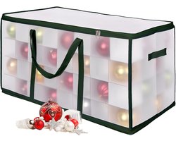 Kerstballen opbergbox - voor 128 ballen - kunststof - transparant-groen