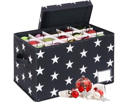 Kerstballen opbergbox - voor 30 ballen - met etiket - grijs