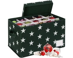 Kerstballen opbergbox - voor 30 ballen - met etiket - groen