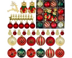 Kerstballen Set van 44 Stuks, Hangende Decoraties voor de Kerstboom, Plastic Ornamenten voor Binnen en Buiten, Feestelijke Versiering voor Kerst, Bruiloft en Party, Rood en Groen