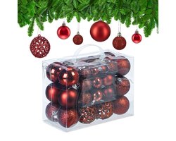 kerstballen - set van 50 - onbreekbaar - plastic - ∅ 3, 4 & 6 cm - rood
