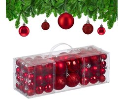 kerstballen set van 76 - 3, 4 en 6 cm - plastic - onbreekbaar - rood