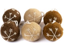 Kerstballen Vilt Set - Gingerbread - 5cm - 6 Stuks - Fairtrade