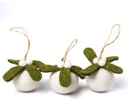 Kerstballen Vilt Set - Mistletoe - 5cm - 3 Stuks - Fairtrade