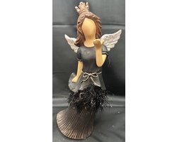 Kerstbeeld Kerstengel met kroon - Zwart + roze goud kleurige kroon - polyresin - 23x12x7 cm - Kerstdecoratie - Woonaccessoires - Kerstaccessoires