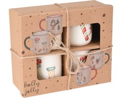 Kerstbeker Set 300ML - Set van 4 in Geschenkverpakking - 4 Kerst Prints - Geschikt voor Glühwein