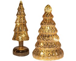 Kerstboom beeldjes - goud - met LED licht - glas - decoratie kerstboompje