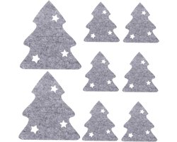 Kerstboom Bestekhouder - Bestekzakjes - Kersttafel Decoratie - 8 Stuks Set - 15.5 x 13 cm - Grijs