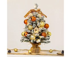 Kerstboom - Kunstkerstboom - Kerstversiering - Kunstmatig sneeuwkerstboomornament - Oranje en gouden kerstbal Perfect voor entree - Woonkamer - Kantoor - Feestdecoratie - 60 cm