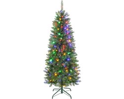 Kerstboom met verlichting - 150 cm - 170 LED - 635 takpunten - 9 lichtstanden - scharnierconstructie - inklapbare standaard - groen