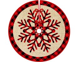 Kerstboomrok - Kerstboomversiering - Kerstdecoratie - Feestelijke decoratie - Kerstboomkleed - Feestelijke sfeer - Hoes voor de kerstboomvoet voor Kerstmis, Nieuwjaar, familiebijeenkomsten en binnen-/buitendecoratie - 120*120 cm - Rood + Bruin