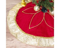 Kerstboomrok voor boomdecoraties, 24 inch stof, luxe roodgouden grote fluwelen kerstboomrok met geborduurde bloem en gouden barokke rand, vrolijke kerstversiering-Exclusief voor Kerstmis