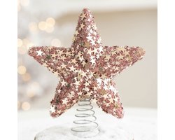 Kerstboomtopster, champagne, zilver, roze, met schuim bezette boomtopster, vijfpuntige sterdecoratie - 15 cm roze