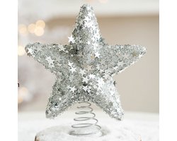 Kerstboomtopster, champagne, zilver, roze, met schuim bezette boomtopster, vijfpuntige sterdecoratie - 15CM zilver