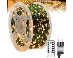 Kerstboomverlichting, LED-lichtsnoer met koperdraad in verschillende kleuren, buitenverlichting op zonne-energie, solarverlichting, 8 functies, afstandsbediening (50 m, 500 LED's), warm wit - Brawdress