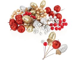 Kerstdecoratie Set – Takjes–Eikels–Decoratieve Appels – Kerst Strooi Decoratie – Knutselset Voor Kerststukjes – Potpourri Tafeldecoratie (Bessenmix Takjes)