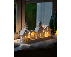 Kerstdecoratie voor binnen: houten lichthuisje met LED-verlichting voor een sfeervol kerstdorp, ideaal voor vensterbank en haard in de woonkamer
