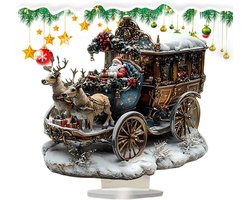 Kerstdecoratie voor op het bureau - Kerstman bezorgt geschenken 2D acryl ornament - religieuze kerstdecoratie voor op het bureau op de plank op de vensterbankop de schoorsteenmantel of op de tafel（ 20CM ）