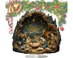 Kerstdecoratieve acrylornamenten - 2D Kerstkribbe Ornamenten met Basis - voor Bureau Plank Vensterbank Mantel of Tafel （ 20CM ）