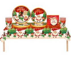 Kerstfeest Serviesset - 69-delige Papieren Set - Inclusief Tafelkleed en Servetten