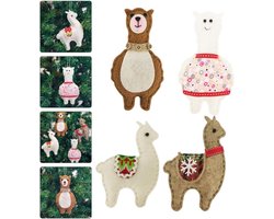 Kersthangers Alpaca's | Set van 4x Vilt kerstballen | Decoratieve hangers, decoratie, kerst, dieren, , lama - Kerstversiering