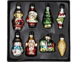 Kersthangers figuurtjes - 8 stuks - glas - kerstornamenten set - 15,5 x 15 cm