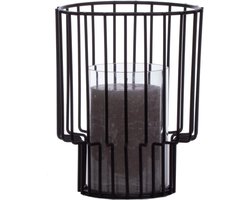 Kersthuisjebestellen - Metalen Lantaarn/Windlicht met Glazen Inzetstuk - 14 x H18cm - Kaarshouder