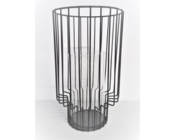Kersthuisjebestellen - Metalen Lantaarn/Windlicht met Glazen Inzetstuk - 18 x H30cm - Kaarshouder