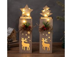 Kerstige Sfeer: Set Van 2 Houten Rendieren Voor Je Vensterbank Met LED Verlichting - Perfecte Decoratie Voor De Feestdagen